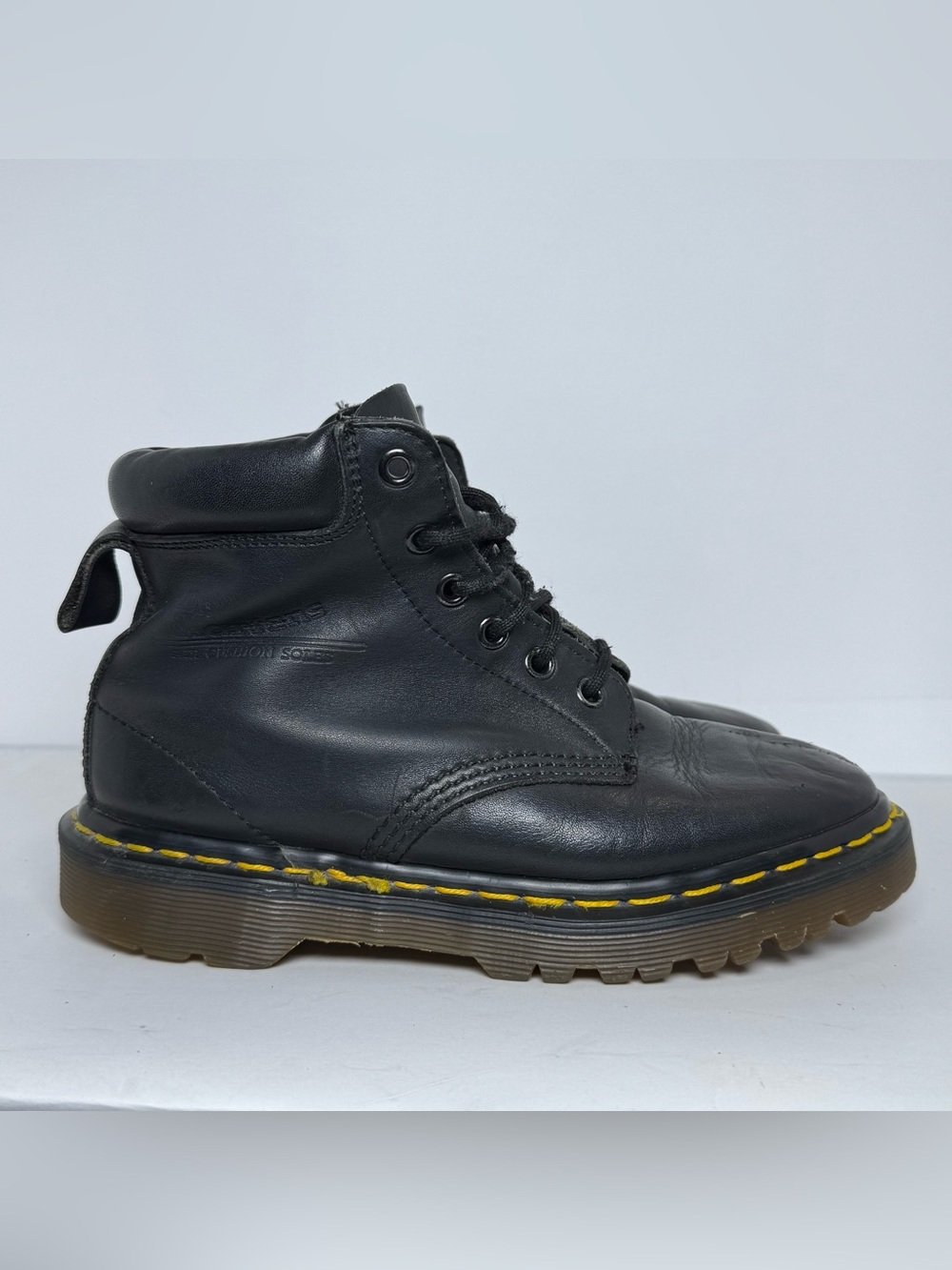 Vintage 90’s Dr Martens Made in England Black Boots Size 4 Combat Grunge Yellow